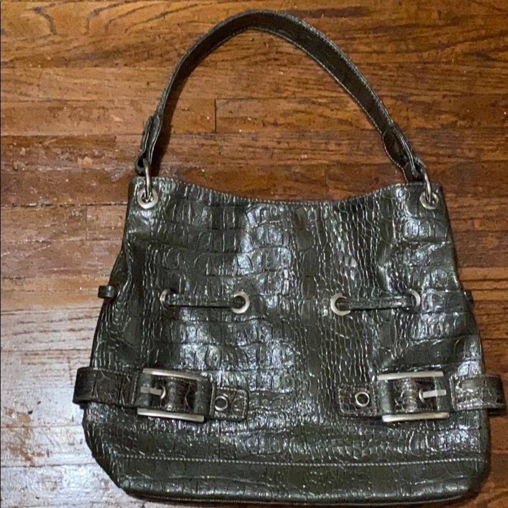 Alfred Dunner Bags Grey Metallic Patent Purse.
